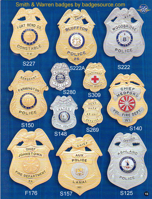 Smith & Warren Badge Catalog 85a sheriff & security badges